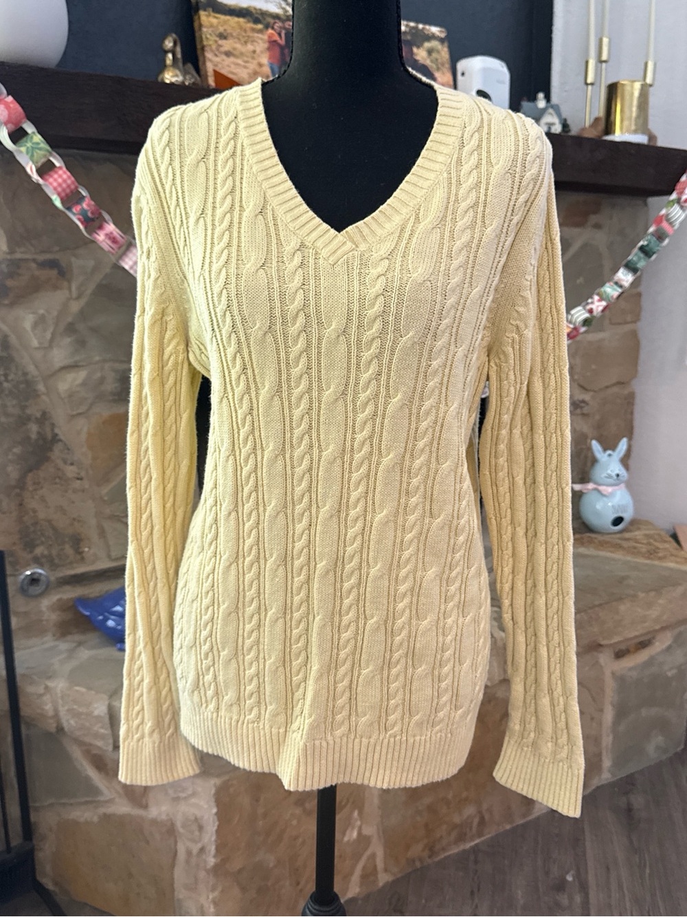 croft & barrow Cream Cable Knit V-Neck Sweater